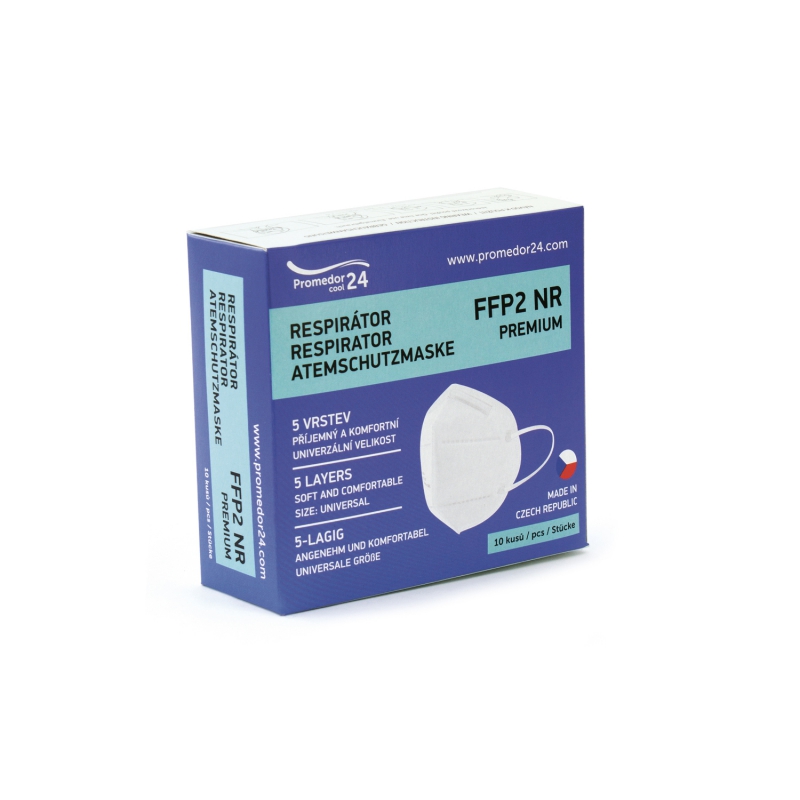 Respirátor FFP2 NR premium 5 vrstev, bílý, 10ks/balení, český výrobek
