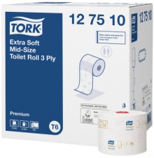Toaletní papír extra jemný, 3-vrstvý, bílý, Tork Premium, kompaktní role, 27 rolí/ktn, T6