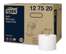 Toaletní papír jemný Tork Premium, kompaktní role, 2 vrstvy, bílý, 27 rolí/ktn, T6
