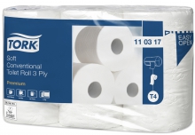 Toaletní papír extra jemný, 3 vrstvy, bílý,Tork Premium konvenční role, 42 rolí/ktn, T4